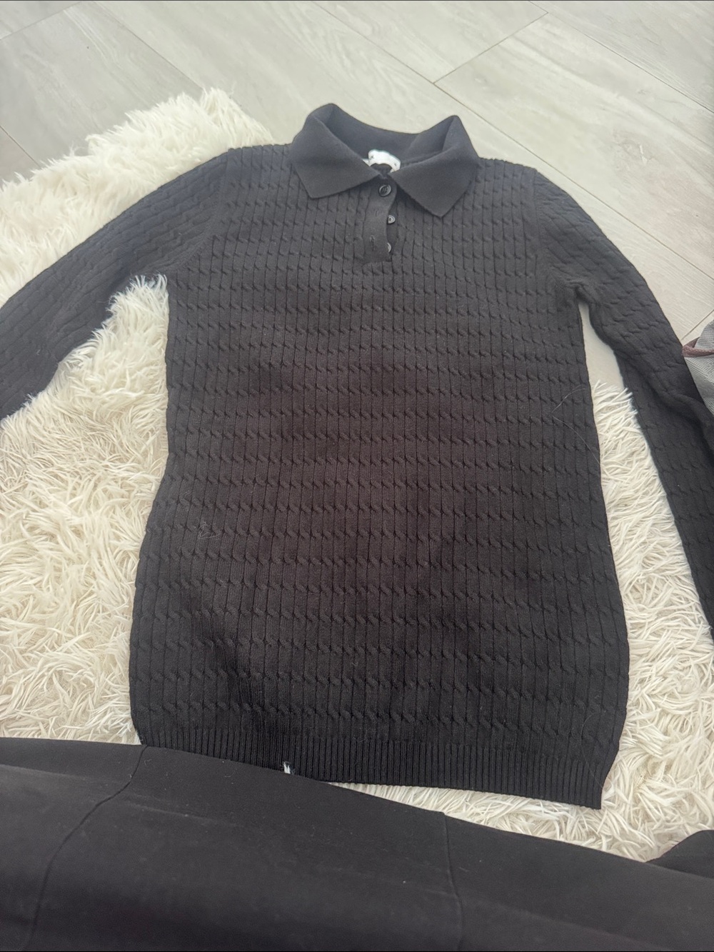 Dress Blank Black Cable Knit Polo V-Neck Sweater